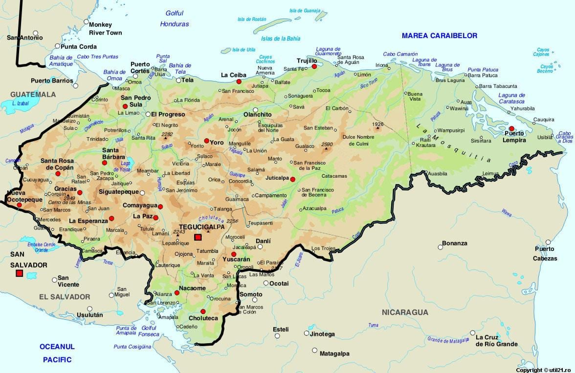 kart Honduras və qonşu ölkələr