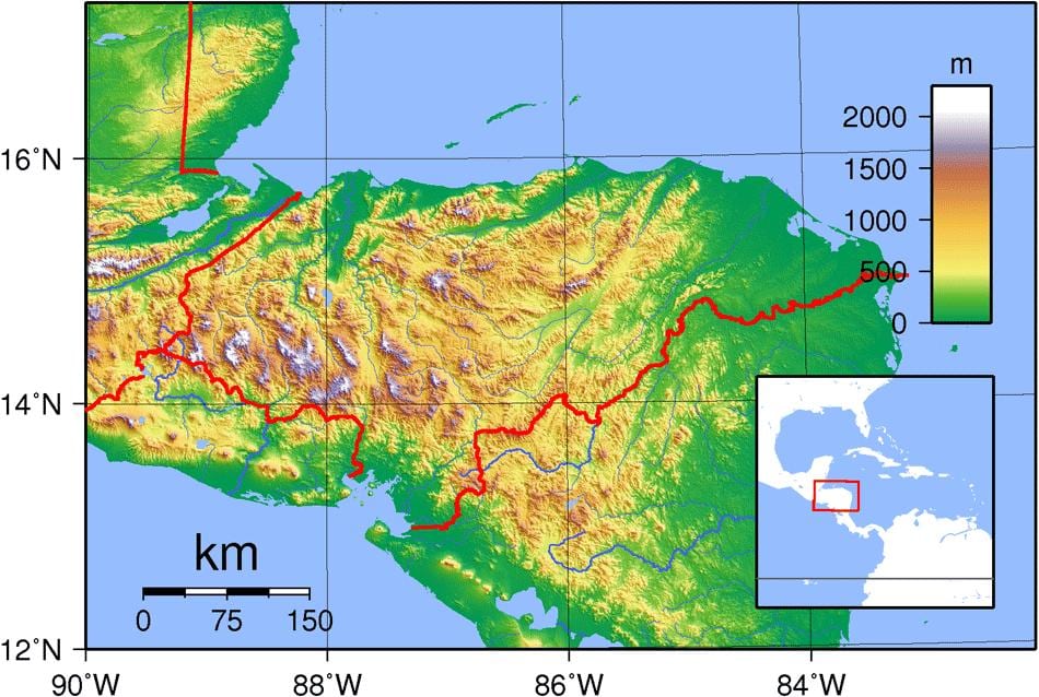 kart Honduras topoqrafik