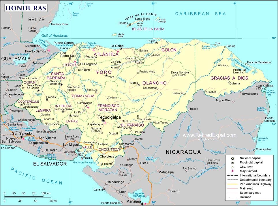 kart siyasi xəritəsi Honduras